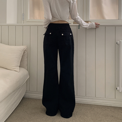 【丈別】ヒップバックポケットバンディングパンツ BLACK