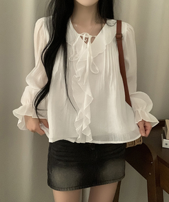 フリルリボンシフォンブラウス WHITE