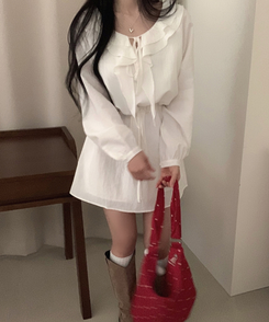 フリルリボンシフォンラッフルミニワンピース IVORY