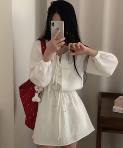 フリルリボンシフォンラッフルミニワンピース IVORY