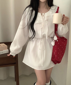 フリルリボンシフォンラッフルミニワンピース IVORY