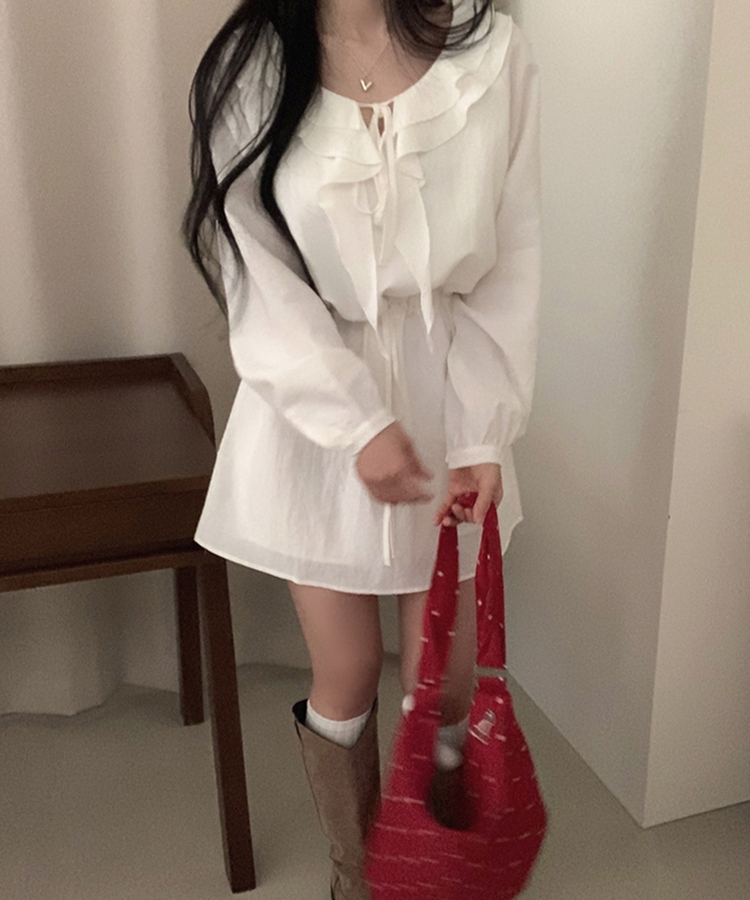 フリルリボンシフォンラッフルミニワンピース IVORY