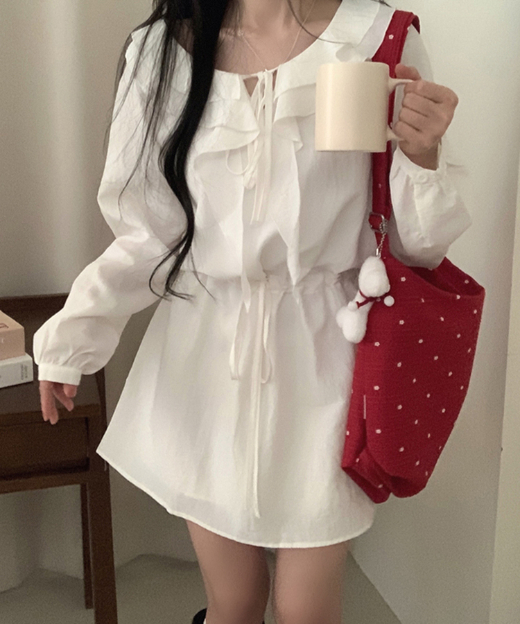 フリルリボンシフォンラッフルミニワンピース IVORY