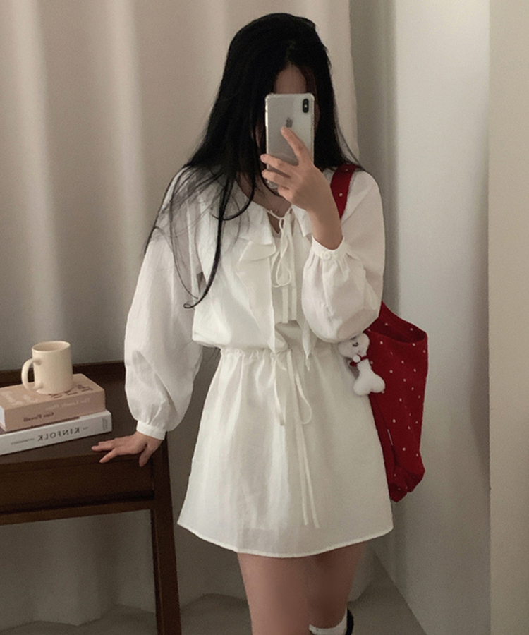 フリルリボンシフォンラッフルミニワンピース IVORY