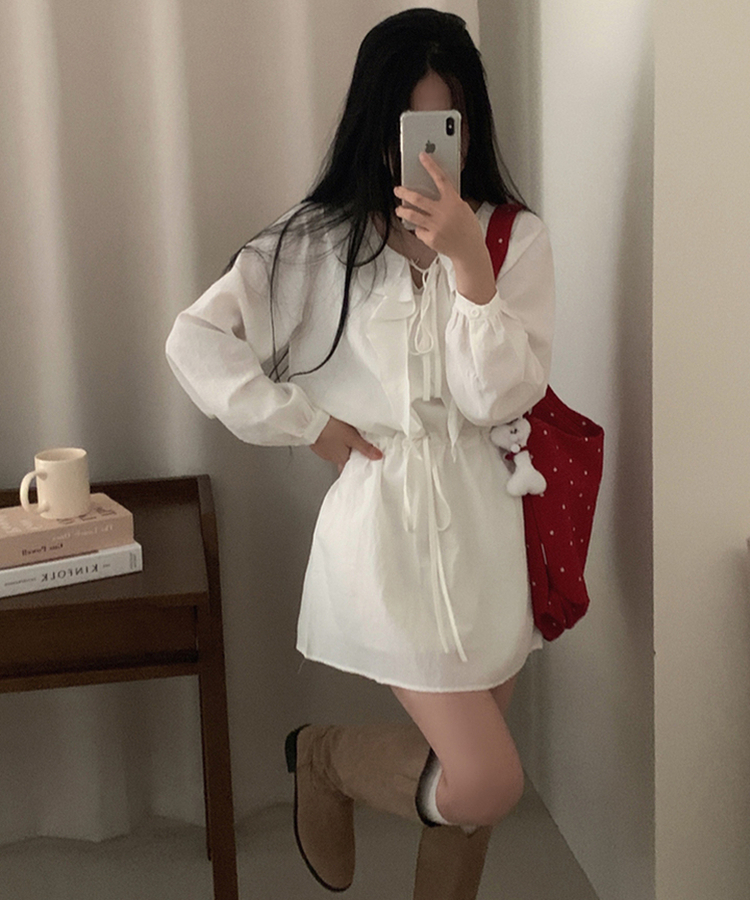 フリルリボンシフォンラッフルミニワンピース IVORY