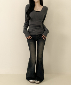 Vネックスリムフィット長袖Tシャツ(6color) CHARCOAL