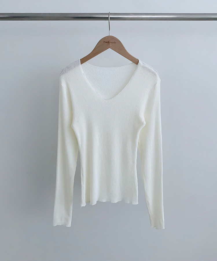 Vネックスリムフィット長袖Tシャツ(6color)