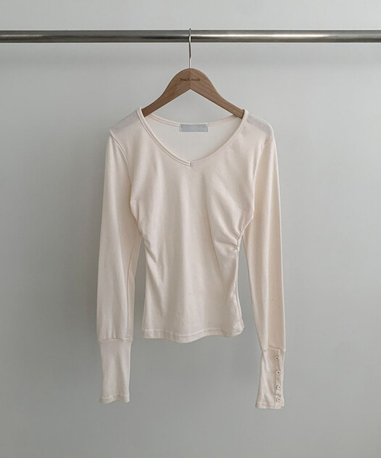 Vネック袖ボタン長袖Tシャツ(7color)