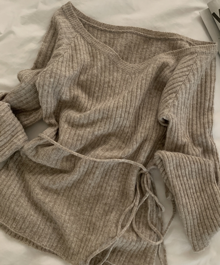 손등덮는 여리핏 오프숄더 끈 세트 골지니트티