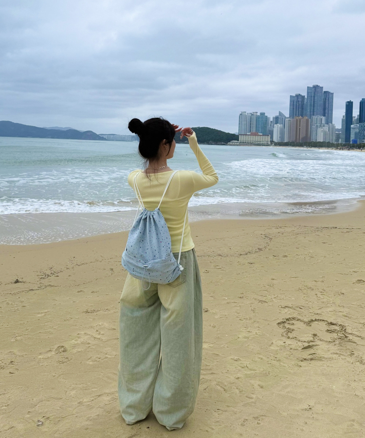 별 패턴 스트링 백팩 스카이블루