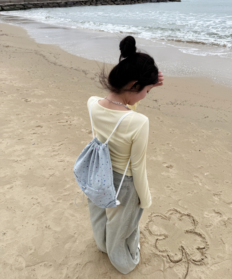 별 패턴 스트링 백팩 스카이블루