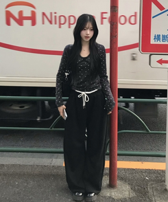 レイヤード風ワイドパンツ BLACK