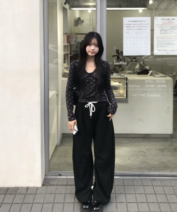 レイヤード風ワイドパンツ BLACK