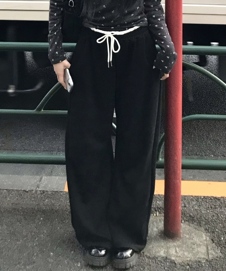 レイヤード風ワイドパンツ BLACK