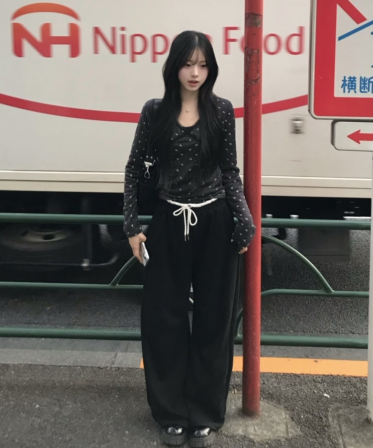 レイヤード風ワイドパンツ BLACK