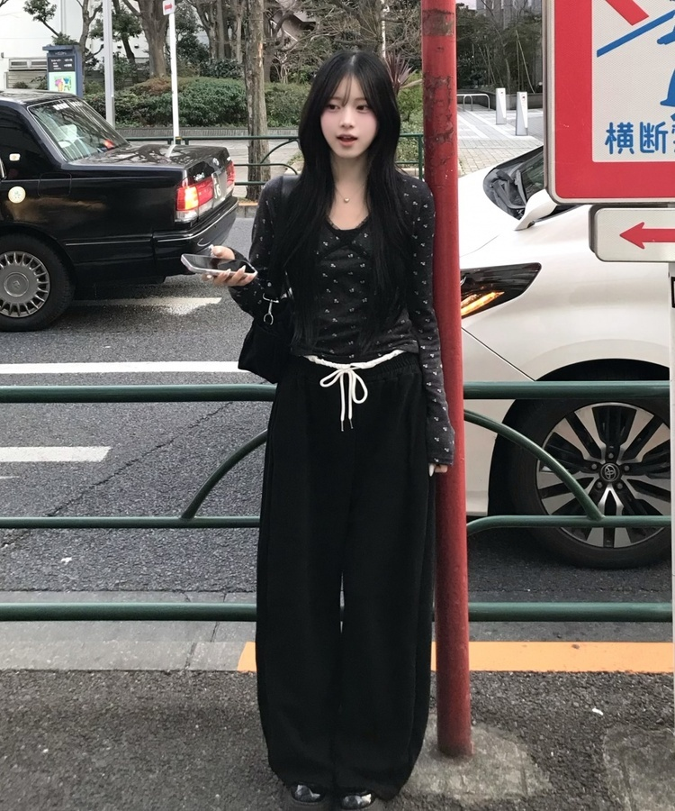 レイヤード風ワイドパンツ BLACK