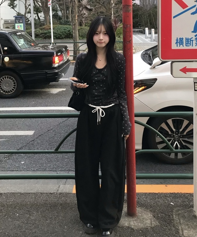 レイヤード風ワイドパンツ BLACK