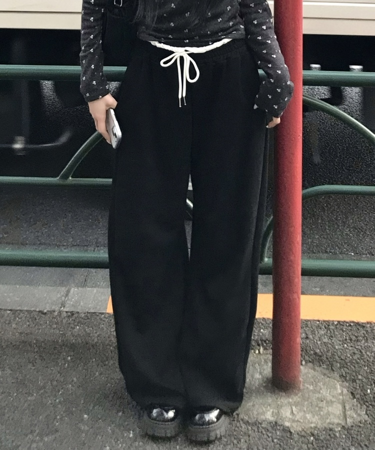 レイヤード風ワイドパンツ BLACK