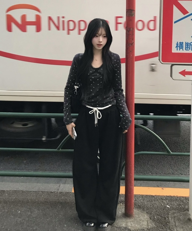 レイヤード風ワイドパンツ BLACK