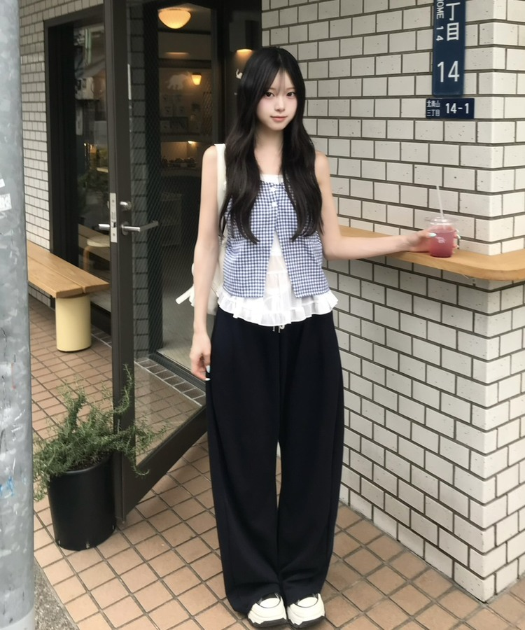 レイヤード風ワイドパンツ NAVY