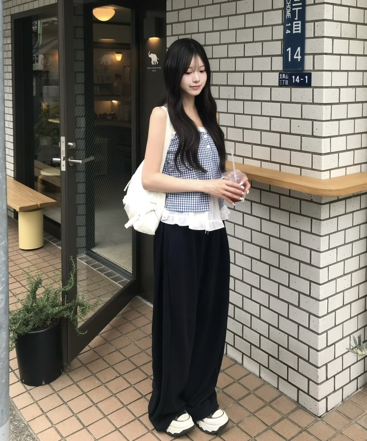 レイヤード風ワイドパンツ NAVY