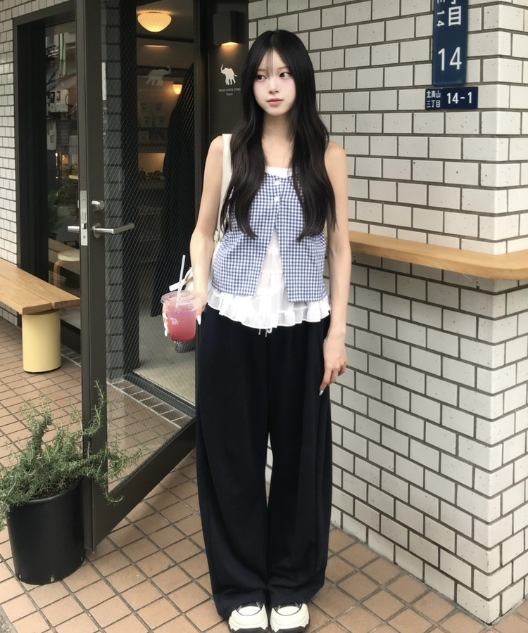 レイヤード風ワイドパンツ NAVY