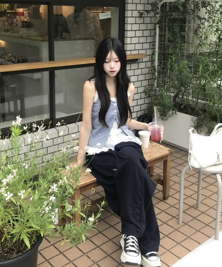 レイヤード風ワイドパンツ NAVY