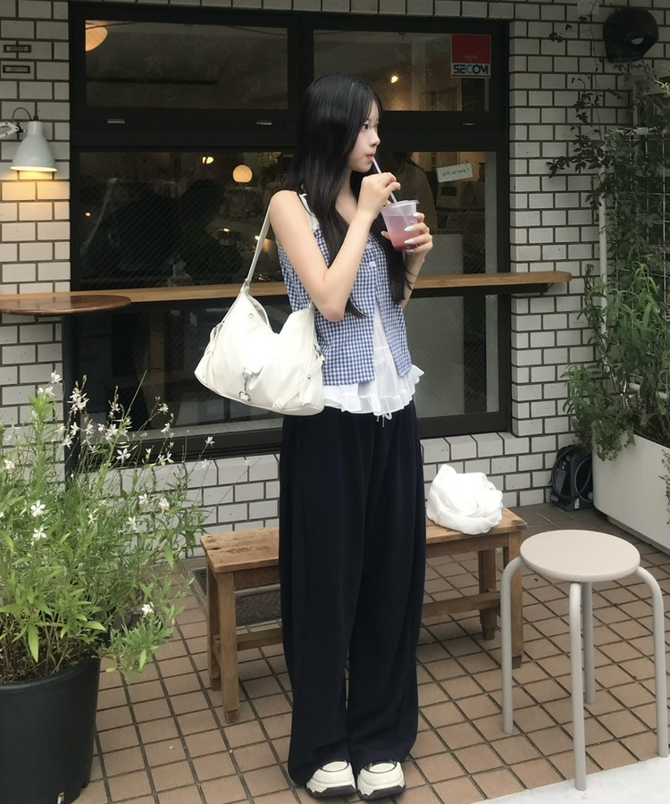 レイヤード風ワイドパンツ NAVY