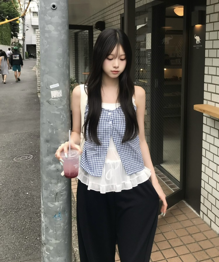 レイヤード風ワイドパンツ NAVY