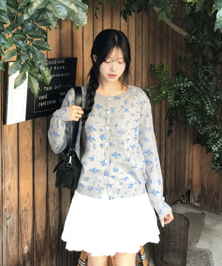 フラワーニットカーディガン GREY