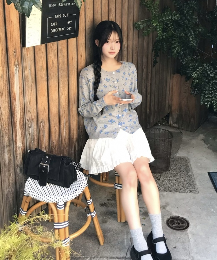 フラワーニットカーディガン GREY