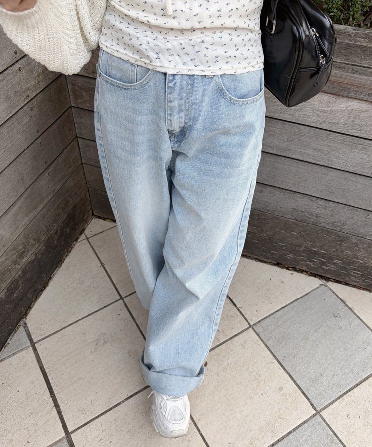 워싱 와이드 데님 팬츠 연청