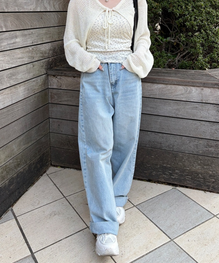 워싱 와이드 데님 팬츠 연청