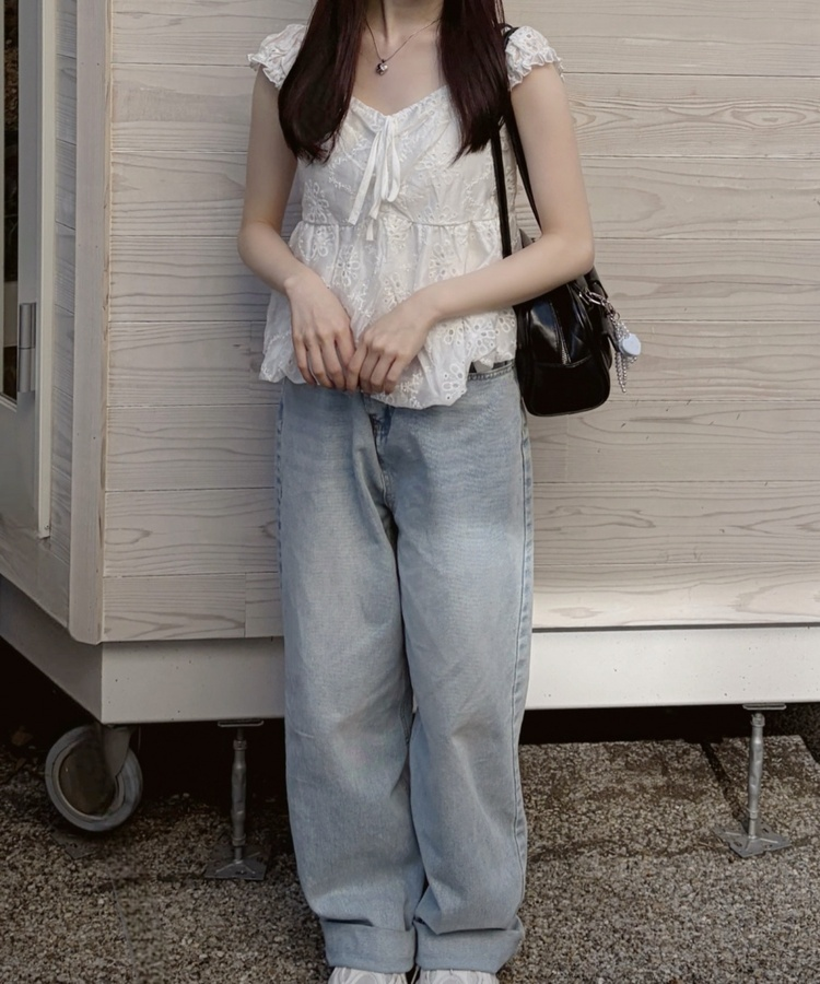 워싱 와이드 데님 팬츠 연청