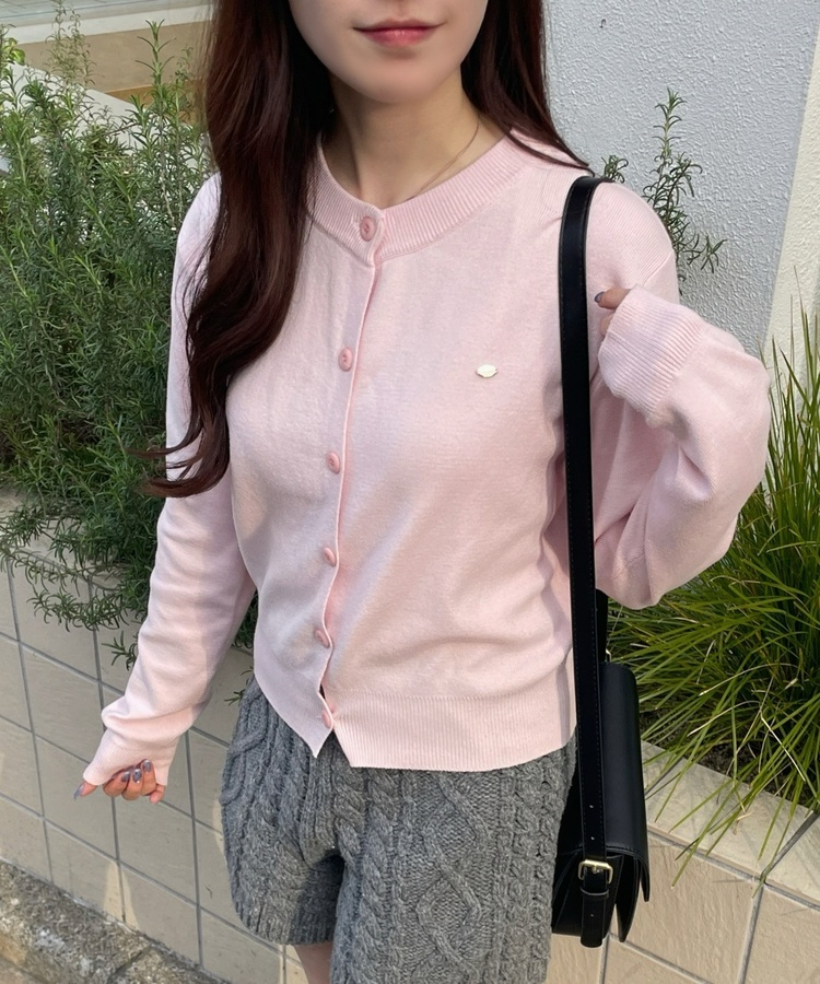 라운드 니트가디건 핑크