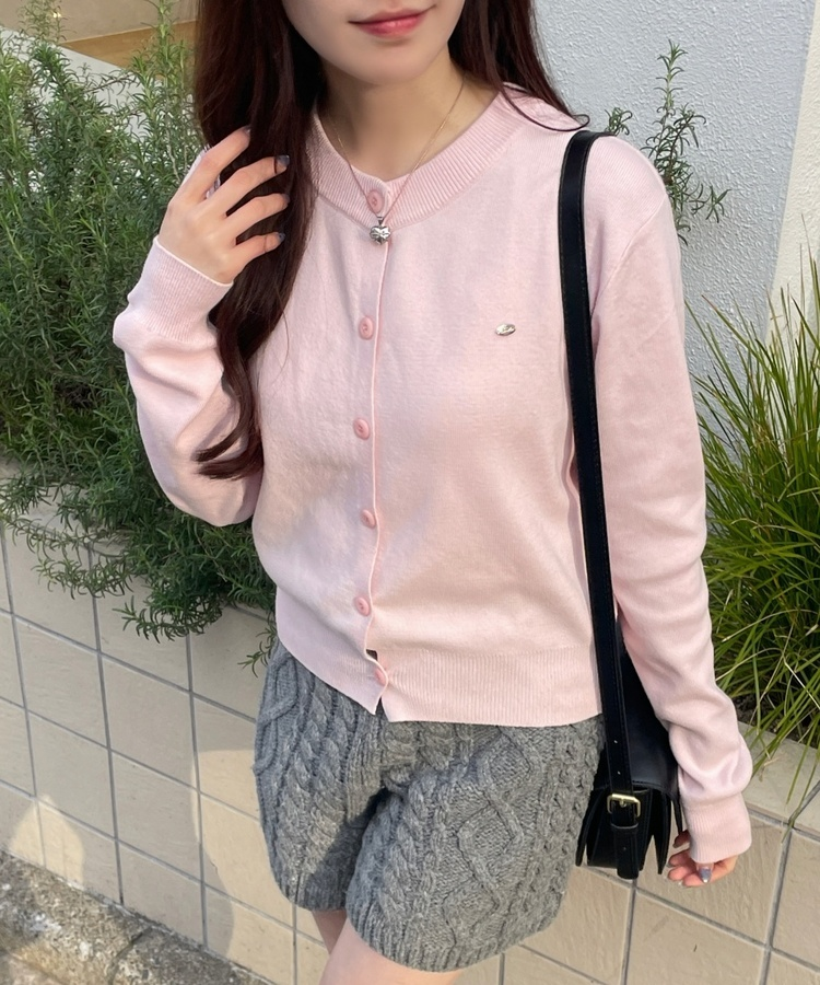 라운드 니트가디건 핑크