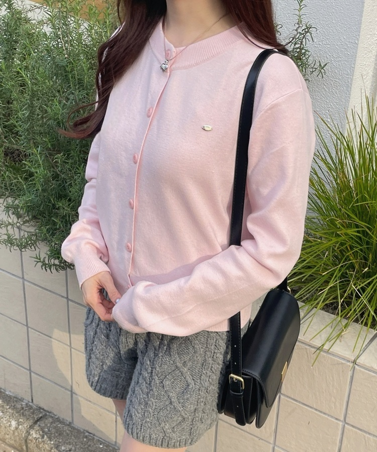 라운드 니트가디건 핑크