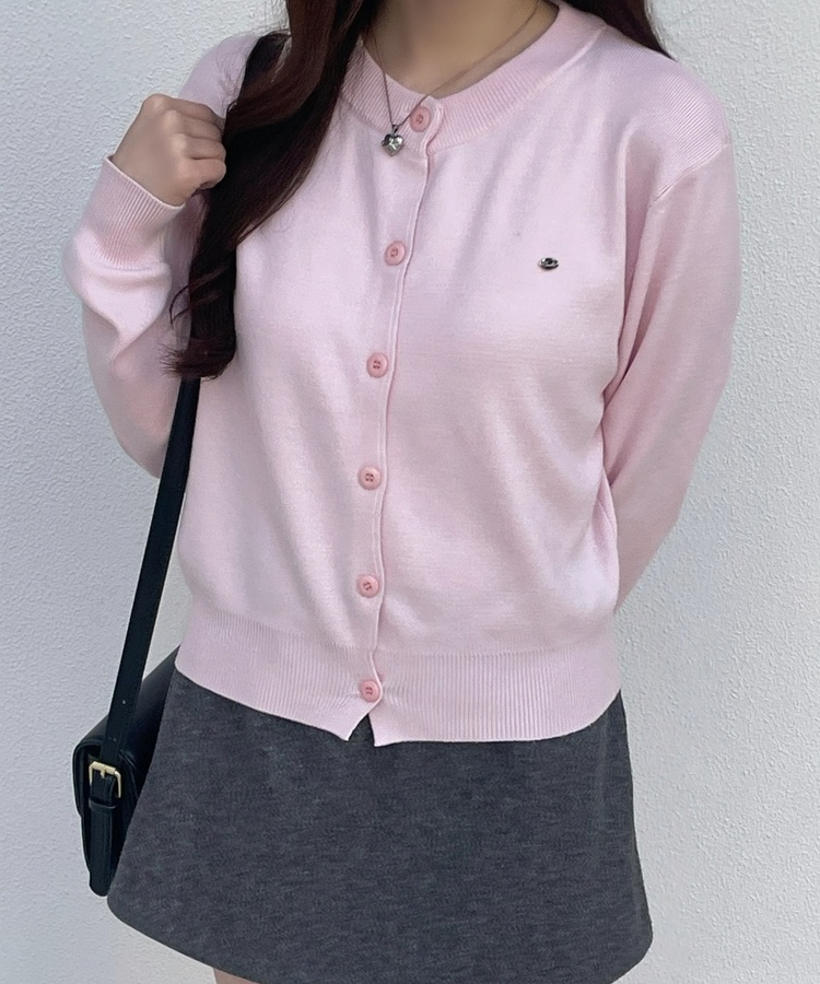 라운드 니트가디건 핑크