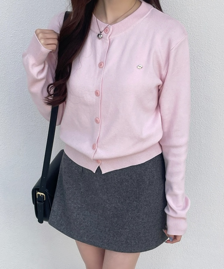 라운드 니트가디건 핑크