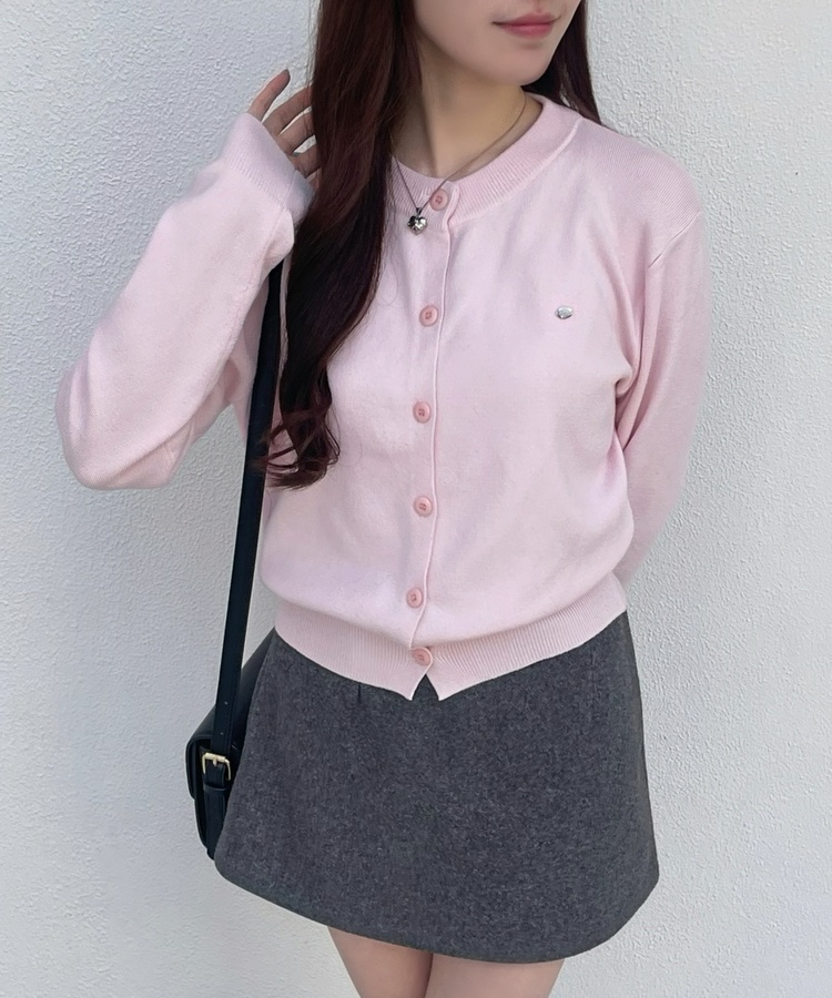 라운드 니트가디건 핑크