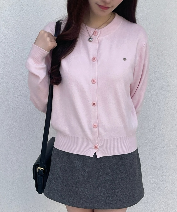 라운드 니트가디건 핑크