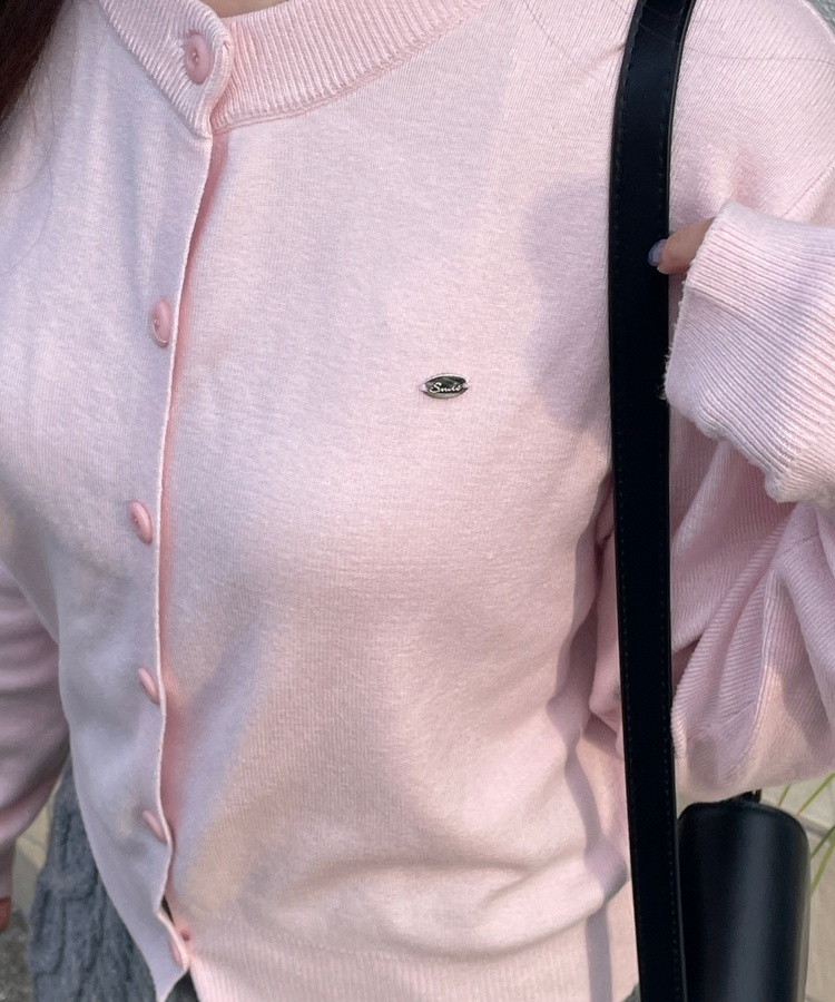 라운드 니트가디건 핑크