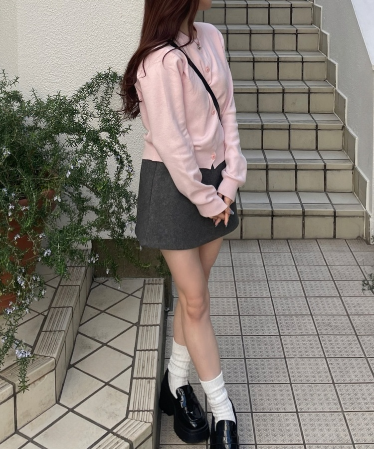 라운드 니트가디건 핑크