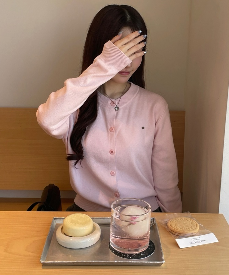 라운드 니트가디건 핑크
