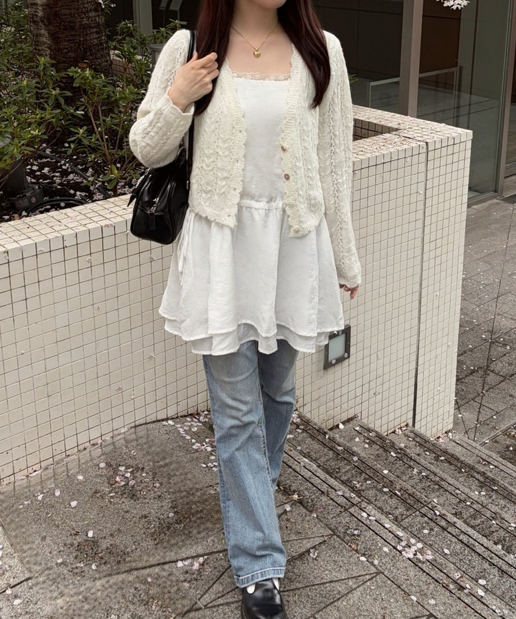 레이스 리본 레이어드 원피스 아이보리