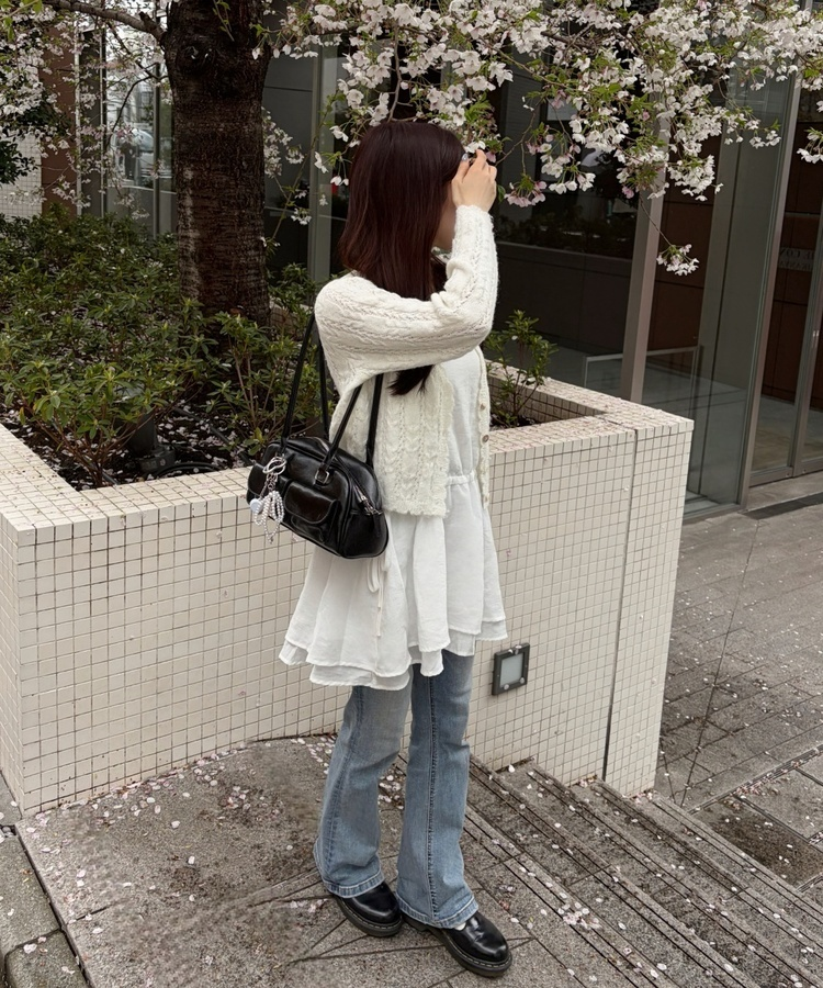 레이스 리본 레이어드 원피스 아이보리