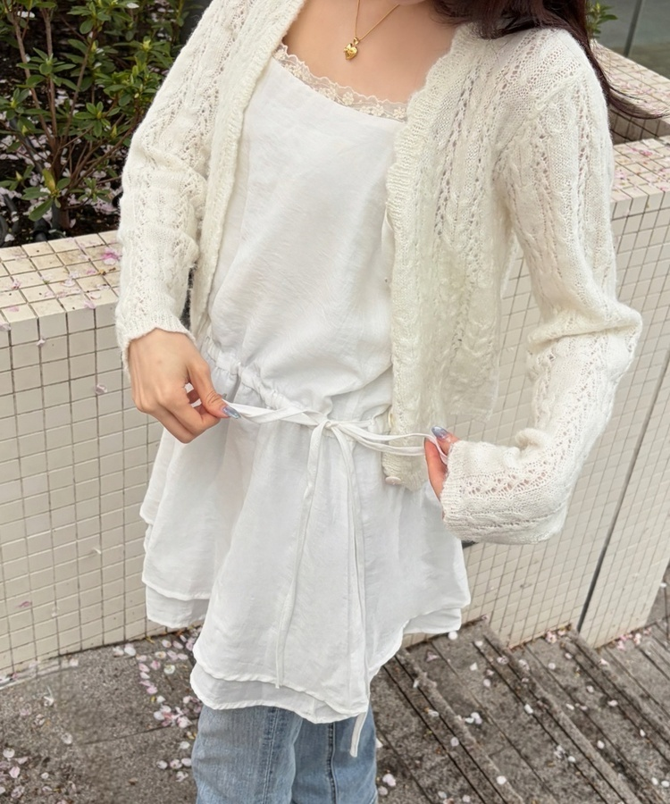 레이스 리본 레이어드 원피스 아이보리