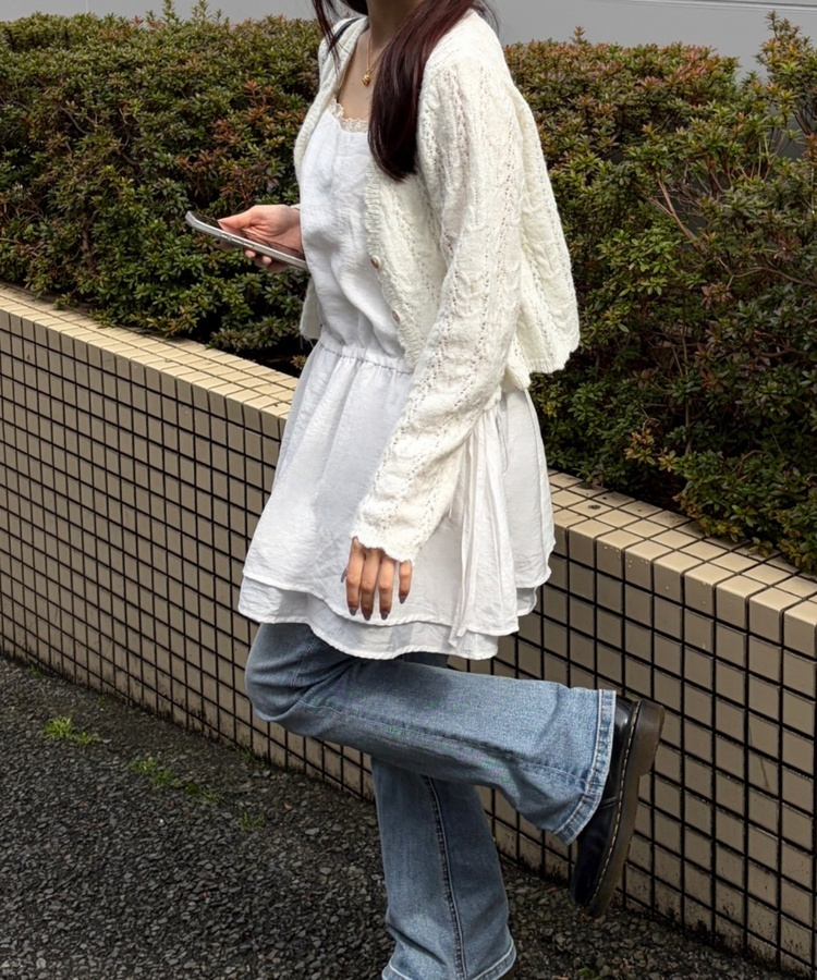 레이스 리본 레이어드 원피스 아이보리