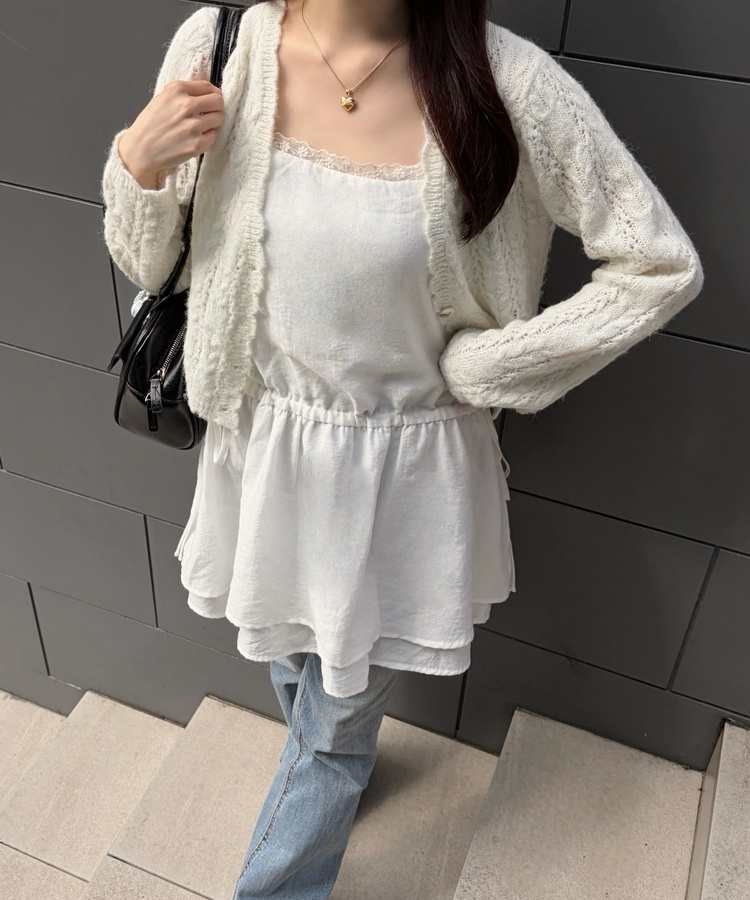 레이스 리본 레이어드 원피스 아이보리