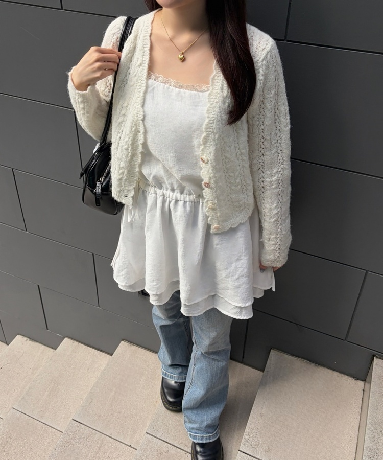 레이스 리본 레이어드 원피스 아이보리